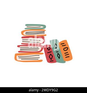 Stack of books in cartoon retro style. vintage style. Can used for world books day banner. Can used for Education, library background.  Stock Vector