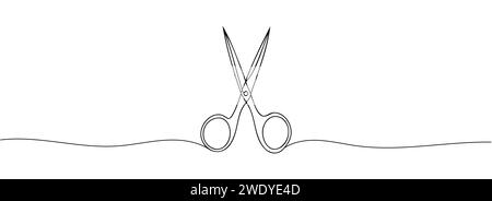 Continuous scissors with one line on a white background. Stock Vector