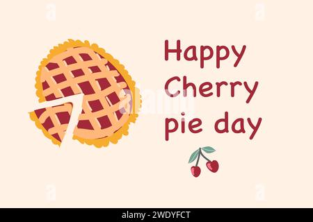 National Cherry Pie Day on February 20 with cherry berry. Vector illustration in cartoon style. Hand drawn style.  Stock Vector