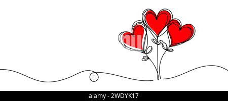 continuous one line heart balloons. Stock Vector