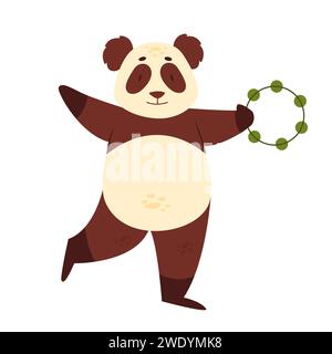 Cute panda with tambourine. Bear with samba musical instrument vector illustration Stock Vector