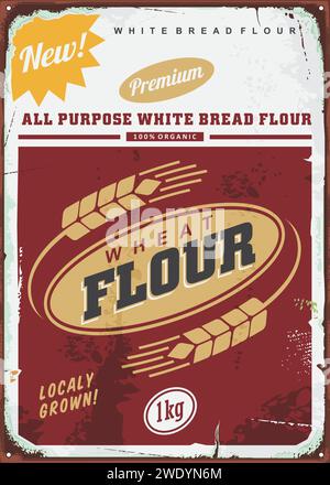 Flour retro sign label design. Wheat flour vintage billboard or promo vector banner for grocery store. Stock Vector