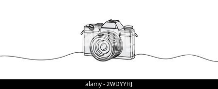 One continuous line drawing of a camera. Stock Vector
