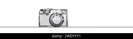 One continuous line drawing of a camera. Stock Vector
