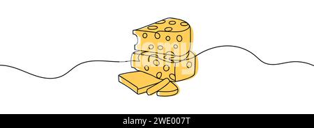 Cheese in continuous line drawing style Stock Vector