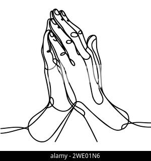 Continuous one line drawing of human hands folded in prayer Stock Vector
