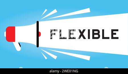 Color megaphone icon with word flexible in white banner on blue background Stock Vector