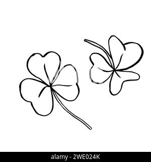 Vector illustration green clover leaves on white background. Plant stems. Clip art for card, postcard, wedding invitation, greeting, pattern. Stock Vector