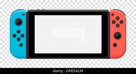 Nintendo Switch game console. Front view with transparent screen. Vector illustration isolated on transparent background Stock Vector