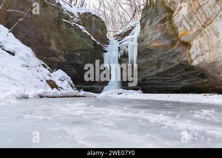 Frozen waterfall at Starved Rock State Park, Illinois, USA. Stock Photo
