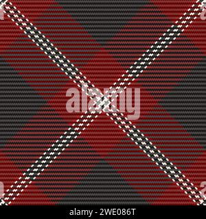 Background vector pattern of textile tartan fabric with a seamless check plaid texture in red and black colors. Stock Vector