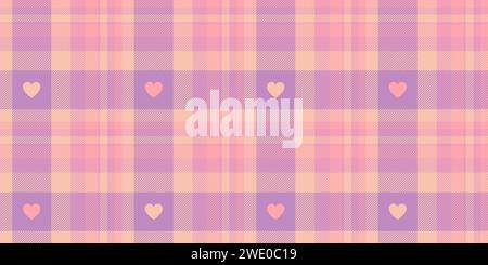 Gingham pattern with hearts. Seamless tartan vichy check plaid for gift card, wrapping paper, invitation on Valentines Day print. Stock Vector