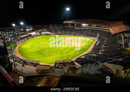 HERMOSILLO, MEXICO - JANUARY 20: Aerial view of the Fernando Valenzuela stadium during an LMP match between Naranjeros de Hermosillo and Venados de Mazatlán on January 20, 2024 in Hermosillo, Mexico. (Photo by Luis Gutiérrez/Norte Photo/)  HERMOSILLO, MÉXICO - 20 DE ENERO: Vista aérea del estadio Fernando Valenzuela durante un partido de LMP entre Naranjeros de Hermosillo y Venados de Mazatlán el 20 de enero de 2024 en Hermosillo, México. (Foto de Luis Gutiérrez/Norte Photo/) Stock Photo