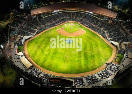 HERMOSILLO, MEXICO - JANUARY 20: Aerial view of the Fernando Valenzuela stadium during an LMP match between Naranjeros de Hermosillo and Venados de Mazatlán on January 20, 2024 in Hermosillo, Mexico. (Photo by Luis Gutiérrez/Norte Photo/)  HERMOSILLO, MÉXICO - 20 DE ENERO: Vista aérea del estadio Fernando Valenzuela durante un partido de LMP entre Naranjeros de Hermosillo y Venados de Mazatlán el 20 de enero de 2024 en Hermosillo, México. (Foto de Luis Gutiérrez/Norte Photo/) Stock Photo