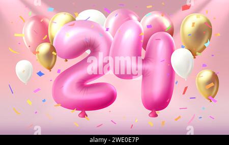 Happy Birthday years anniversary of the person birthday, balloon in the form of numbers twenty-four of the year. Vector Stock Vector