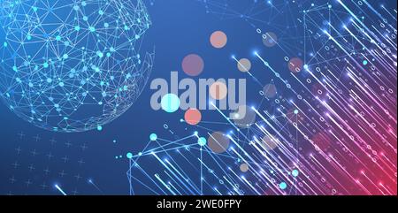 Futuristic technology background. Plexus structure business presentation, big data network visualization concept.  Hand drawn vector. Stock Vector