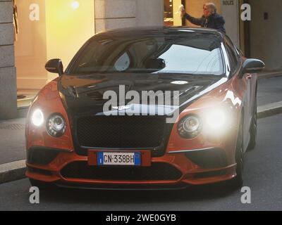 Milan, . 22nd Jan, 2024. 01/22/2024 Milan Ph.Paolo Della Bella Fabrizio Corona after having lunch at the 'Il Salumaio' restaurant in via Montenapoleone, walks with a friend and then gets into the powerful 'Bentley' parked on the pavement under a no-parking permit. Credit: Independent Photo Agency/Alamy Live News Stock Photo