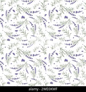 Seamless pattern of lavender branches and flowers. Design of packaging, bed linen, textiles and other designs. Vector illustration Stock Vector