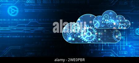 Cloud computing concept.Abstract connection technology background. Hand drawn vector. Stock Vector