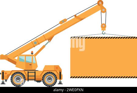 Mobile Wheel Crane with Poster Icon in Flat Style. Stock Vector