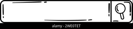 Doodle Style Search Bar Design Featuring a Black and White Research Rectangle Frame with rounded corners and Magnifying Glass. Stock Vector
