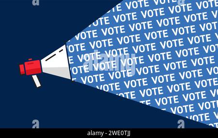 American presidential elections campaign illustration. Loudspeaker with voting agitation message. Stock Vector