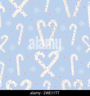 Winter candy cane seamless pattern, vector blue repeat background Stock Vector