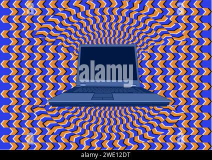 laptop in optical illusion abstract vector illustration Stock Vector