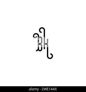 BK simple curved concept initial logo design black and white background Stock Vector