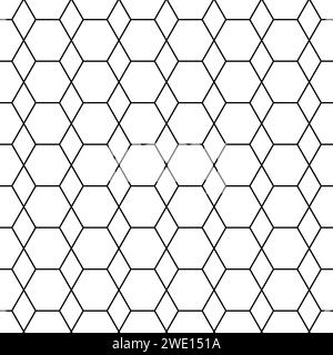 Geometric seamless pattern. Repeating hexagon lattice. Repeated black honeycomb isolated on white background. Modern abstract hexagonal design prints Stock Vector