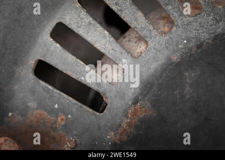 Close up look of an old power generator. Old yellow fuel back up generator. Stock Photo