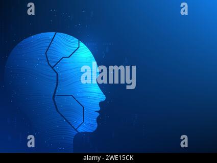 Artificial intelligence technology or AI, a mechanical brain robot with a data circuit line connected to the internet network. Represents the learning Stock Vector
