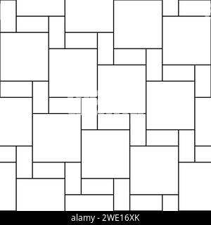 Brick seamless pattern. Repeating black square isolated on white background. Reticulate outline block. Parquet textur. Paving prints. Repeated grid Stock Vector
