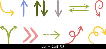 Hand-Drawn Freehand Emphasis Arrows, Swirls, and Doodles. Perfect for Adding a Creative Touch to Graphs, Charts, and Infographics in Presentations and Stock Vector