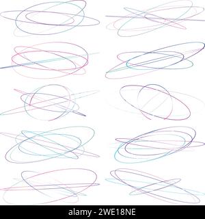 An abstract cut out transparent iridescent oval gradient shape futuristic pattern design element bundle. Stock Vector