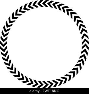 Chevron arrows circle. Round ornament with repeated V shaped stripes isolated on white background. Striped ring shape. Circular path with military, caution, movement signs. Vector flat illustration Stock Vector