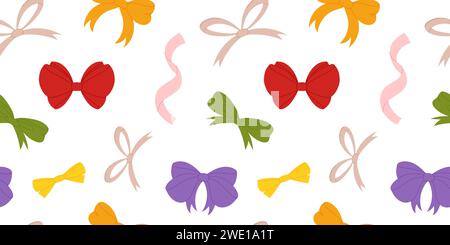 Charming Seamless Vector Pattern with Pink, Red and Yellow Bows on. Ideal Repeatable Design, Perfect for Various Applications Such as Textiles and Wra Stock Vector