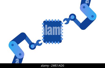Lithography chip production manufacturing microchip robot arm precision working technology Stock Vector