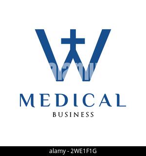 Initial Letter W Medical, Hospital or Cross Plus Icon Logo Design Template Stock Vector