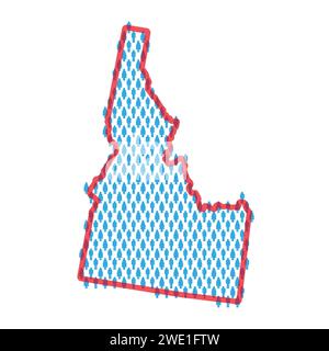 Idaho population map. Stick figures people map with bold red translucent state border. Pattern of men and women icons. Isolated vector illustration. E Stock Vector