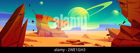 Alien planet desert with rocky stones. Vector cartoon illustration of ...