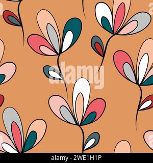 Seamless floral pattern based on traditional folk art ornaments. Colorful flowers on light background. Scandinavian style. Sweden nordic style. Vector Stock Vector