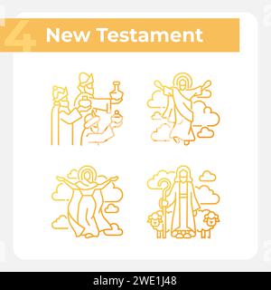 Religious scenes gradient linear vector icons set Stock Vector