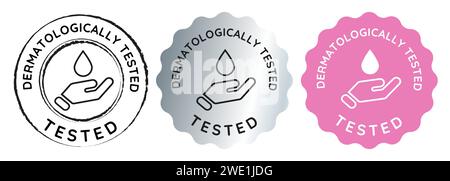 dermatologically tested dermatology skin care tag emblem sticker for packaging dermatologist approved Stock Vector