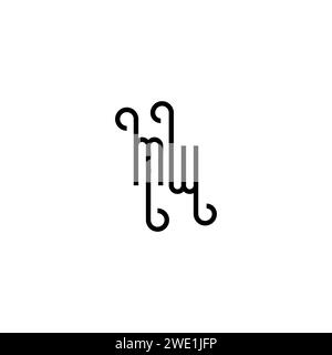 MW simple curved concept initial logo design black and white background Stock Vector