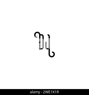 DJ simple curved concept initial logo design black and white background Stock Vector