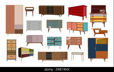 Set of home cabinet furniture interior design icon Stock Vector