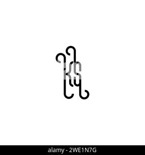 KS simple curved concept initial logo design black and white background Stock Vector