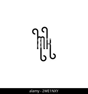 MK simple curved concept initial logo design black and white background Stock Vector