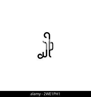 JP simple curved concept initial logo design black and white background Stock Vector
